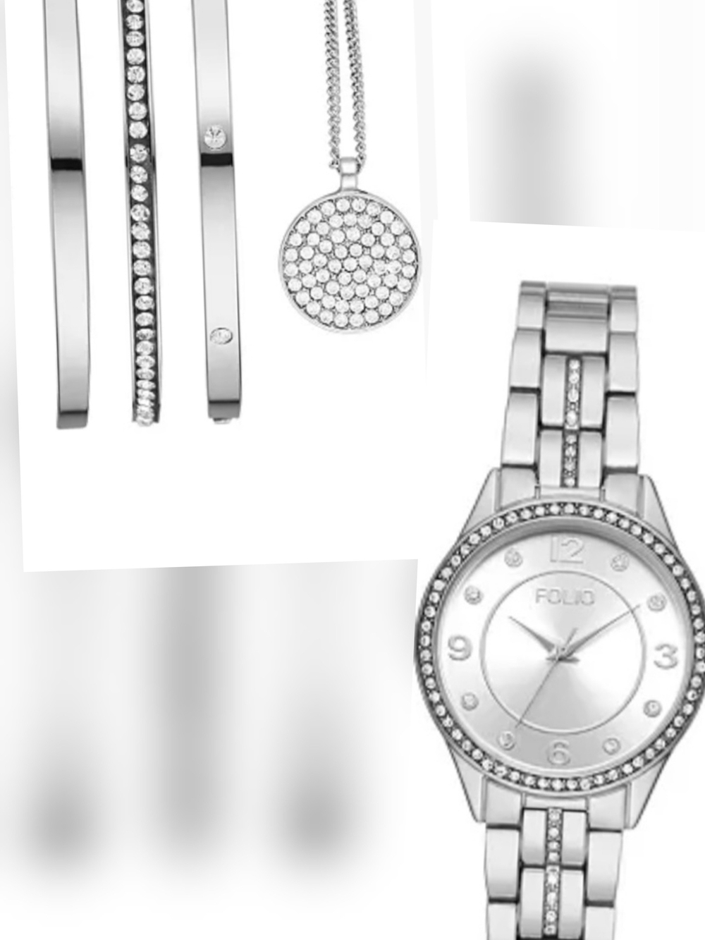 Folio Women's Quartz Three Hand Silver-Tone Alloy Watch  Gift Set New $22